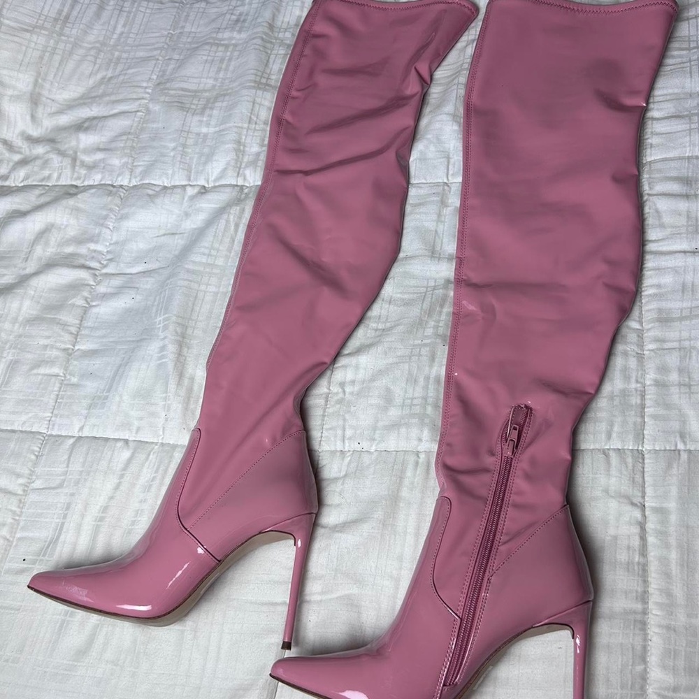 Steve Madden over the knee, Pink latex, high heel boot